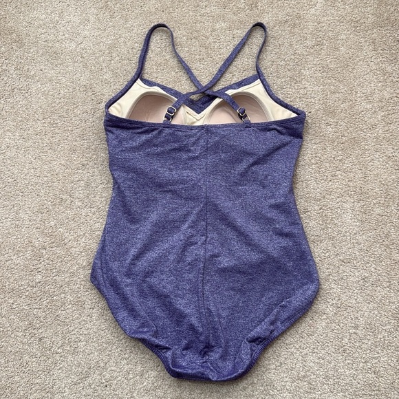 Lands' End Cross Back V Neck Ruched Purple Shimmer One Piece Swimsuit Size 12 - Picture 3 of 7